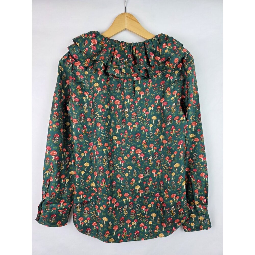 J.Crew Collection Women's Shirt Size XXS Green Mushroom Silk Long Sleeve Blouse - Picture 11 of 12